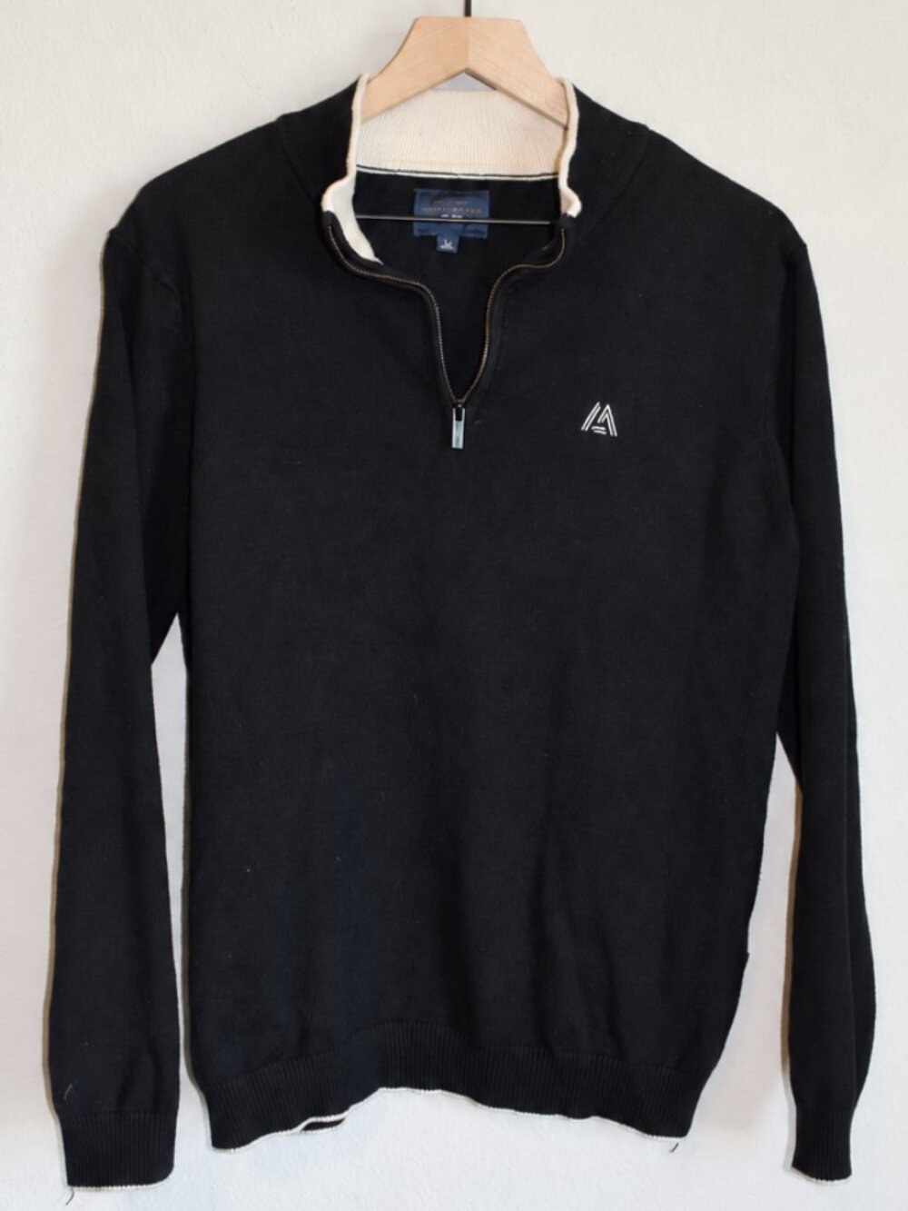 Marc Asher NY Black Cream Quarter Zip Knit Sweater Men's Large Preppy